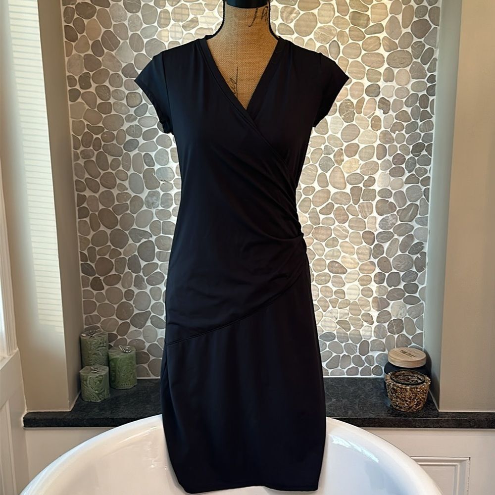 Athleta Black Midi Wrap-Style Dress